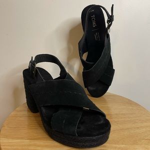 TOMS Ibiza Platform Slingback Black Wedge Sandal Women’s 7.5